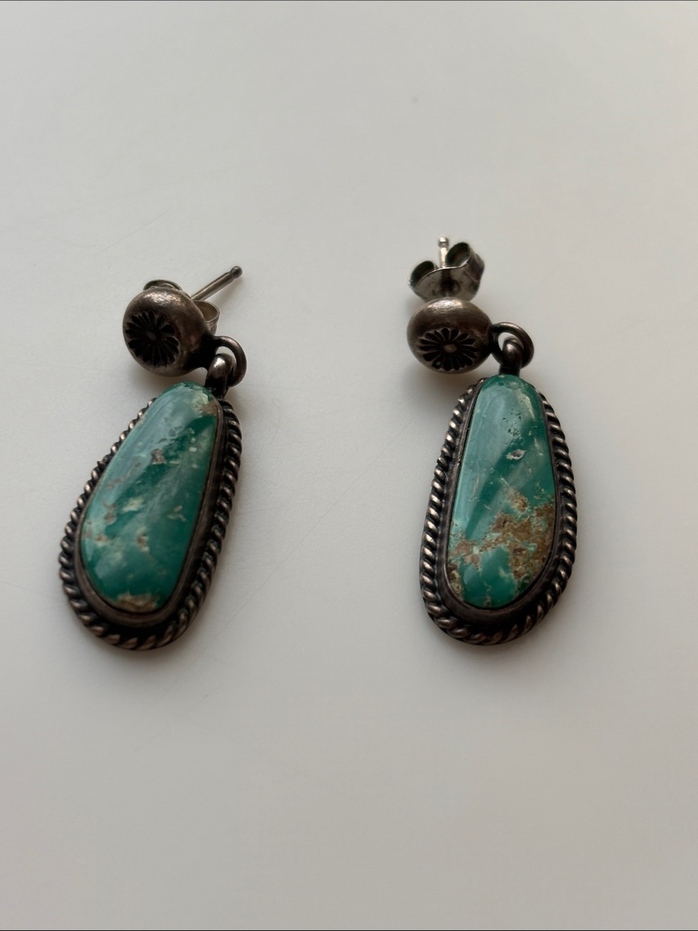 Green Turquoise Teardrop Sterling Silver Earrings